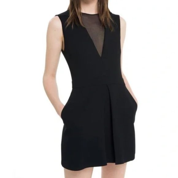 SANDRO 1 (US S) Classic Black Mini Dress Mesh V-Neck - Picture 1 of 11